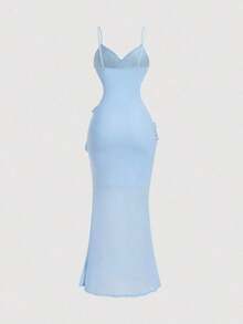 Vestido largo con abertura alta, cuello en V y volantes, con estampado de teñido anudado, vestidos de verano para mujer, vestidos en tonos pastel, vestido de fiesta, atuendo de fiesta, vestido de playa, atuendos de playa para mujer, vestidos ele - Azul 2 - Ver 5