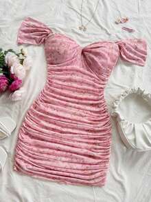 Vestido mini ajustado de punto con escote de hombros descubiertos, para vacaciones - Multicolor 3 - Ver 5