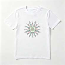 Camiseta Algodón Estampado Mandala Multicolor - Diseño Geométrico Relajante - Blanco - Ver 1