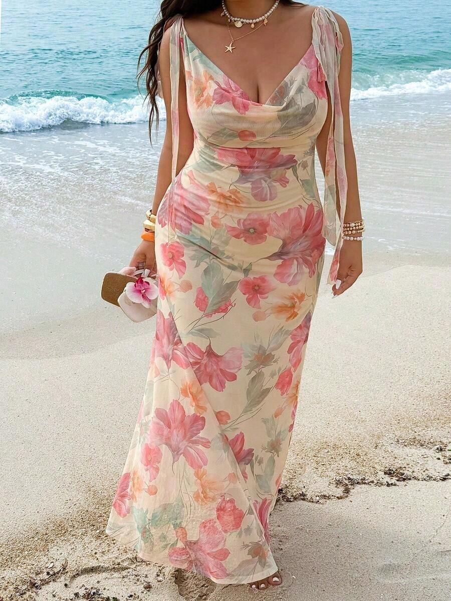 GalTyme Vestido de playa con estampado todo sobre para mujer de talla grande - Multicolor - Ver 1