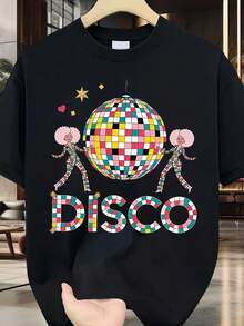 Camiseta Retro de Talla Grande para Mujer, Estilo Disco de los 70s y 80s - Diseño Gráfico de DISCO con Bola de Discoteca y Estampado de Baile, Manga Corta, Cuello Redondo, Top Casual de Verano, Atuendo Nostálgico Vintage de los 70s y 80s, Ideal para Fiestas de Baile y Eventos Temáticos - Blanco - Ver 6