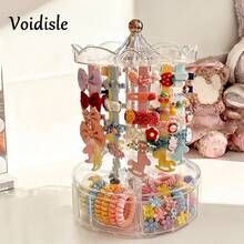 1pc Transparent Rotatable Hair Accessory Storage Box, With Anti-Slip Strips Inside, Suitable For Hair Ties, Clips, Headbands, Easy To Take Out, Applicable For Vanity, Bedroom, Large Capacity Display Rack, Jewelry Box - Multicolor - View 2