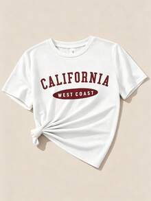 SET CAMISETAS DE CUELLO Prenda individual, no un conjunto de 3 piezas, 1 piezas/set de camisetas de manga suitable for streetwear, Top oversized cuello redondo daily outings, camping, concerts, hip-hop, rock, and rap events REDONDO MANGA CORTA IDEAL PARA TI,PLAYERA NEGRA ESTAMPADO DE CALIFORNIA SAN FRANCISCO,PLAYERA ROJA LOS ANGELES CALIFORNIA ,PLAYERA HUESO ESTAMPADO DE CALIFORNIA WES COST. - Blanco - Ver 2