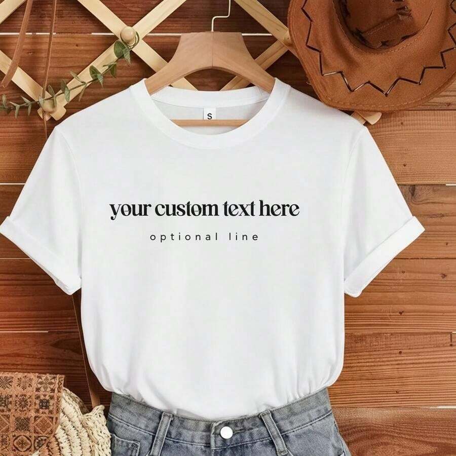 Camiseta Vintage de Manga Corta de Algodón Puro para Mujer, Estampado de Texto Personalizado, Cuello Redondo, Estilo Casual, Suave y Transpirable, Tallas Grandes Disponibles, Camiseta Holgada para Uso Diario, Opciones en Negro/Blanco/Color, Prenda Esencial de Verano. - Blanco - Ver 1