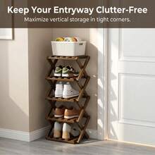 No-Installation Folding Shoe Rack, Narrow Multi-Tier Shoe Shelf For Home Entryway, Simple Shoe Cabinet For Rental House/Dorm, Storage Organizer - Brown - View 8