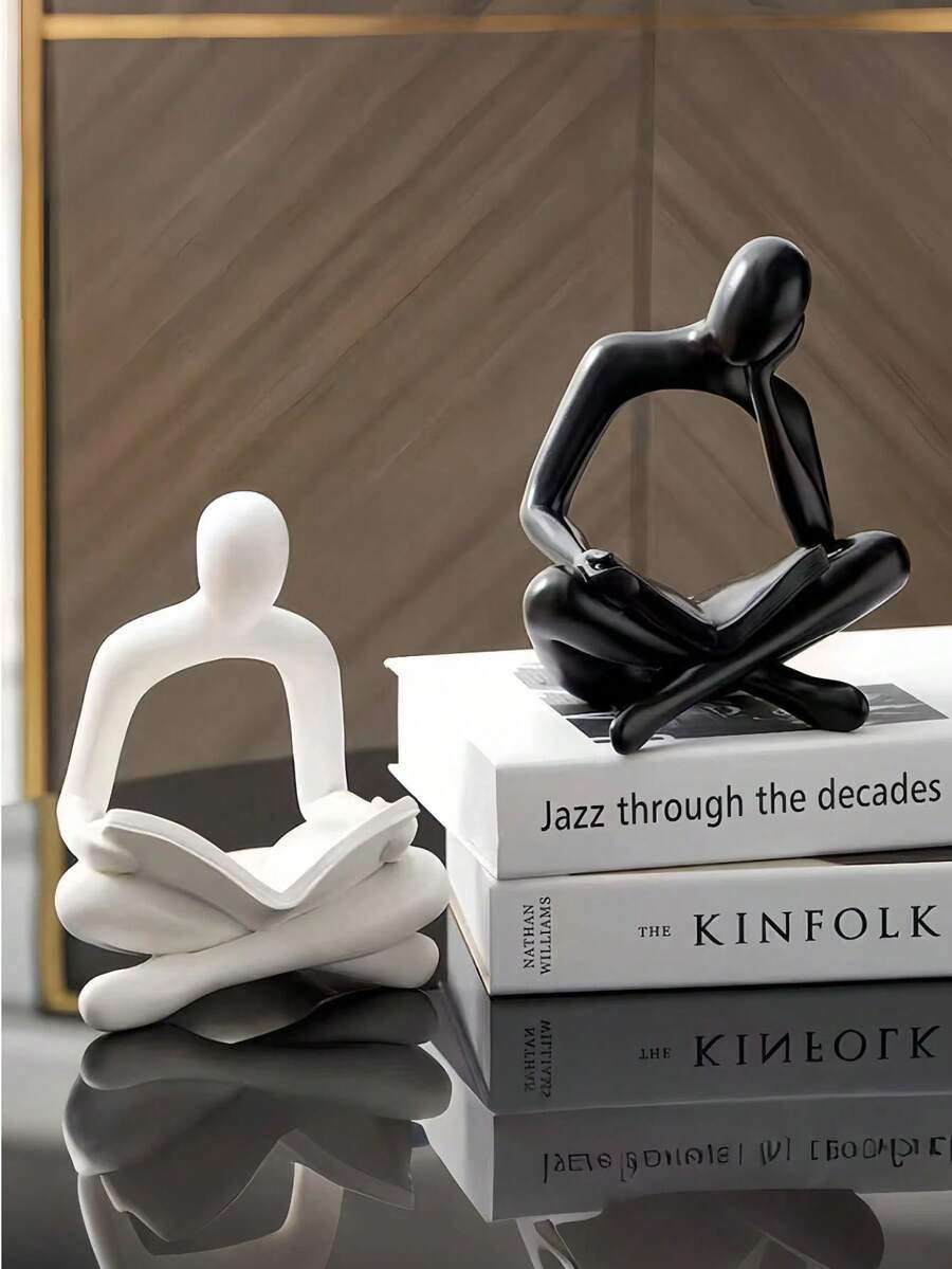 Abstract Reading Thinking Pose Figurine, Elegant Home Decor For Study, Office Desk, Also Great Gift For Christmas, Halloween, Back To School - 1 - View 1