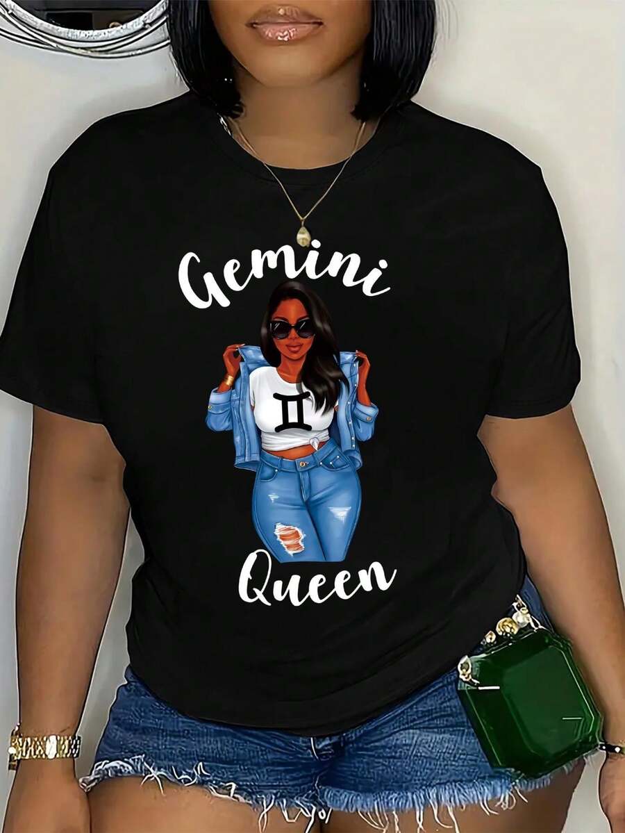 Portrait letter printed Women's short sleeved summer fitting round neck T-shirt Tee Tee For adult, Men, Women, Teen, Teenager, adolescent, Youth - Noir - Voir 1