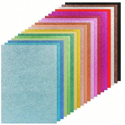 20 Sheets Of 10-Color Glitter Cardstock, Thick Cardstock, Non-Shedding Glitter, A4 Craft Glitter Paper - For Card Making, Scrapbooking, DIY Projects