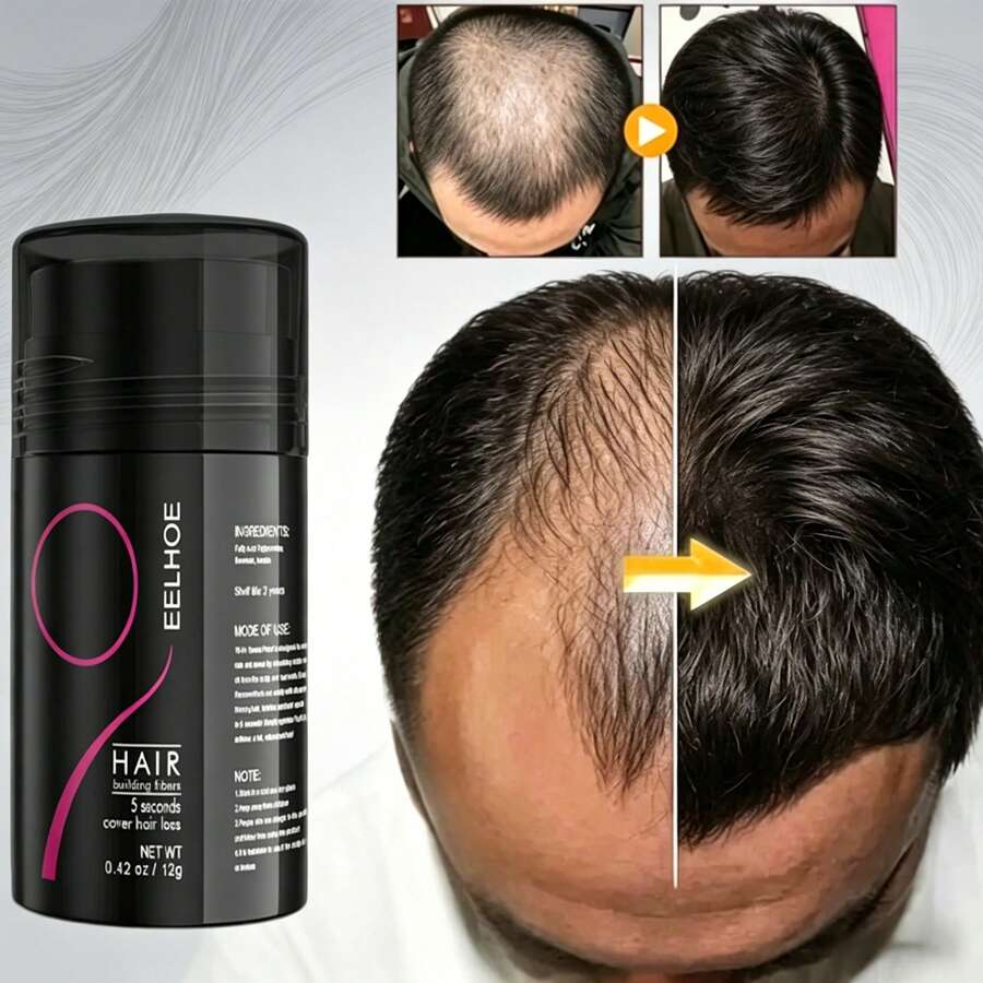 EELHOE Hair Building Fiber Powder, Instant Hairline Shadow & Root Concealer – Fills Bangs & Bald Spots In 5 Seconds, 16H Sweat & Oil Control, Lightweight & Non-Greasy Volumizing Fibers, All Hair Types & Colors, Perfect For Daily Use & Special Occasions