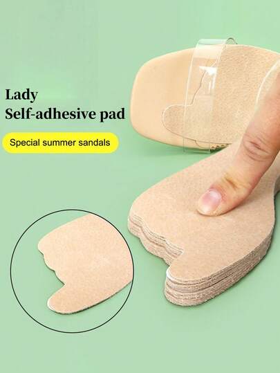 1 Pair Women's Apricot Self-Adhesive Non-Slip Insoles, Ultra-Thin Breathable Sweat-Absorbing Insoles Suitable For Sandals, High Heels, Wedges, Wedding Shoes, And Outdoor Boots