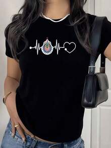 Gráfico que representa un latido acompa?ado de un corazón y el emblema de un equipo simbolizando pasión y amor por el fútbol camiseta de mujer 100% algodón 220g - Multicolor - Ver 8