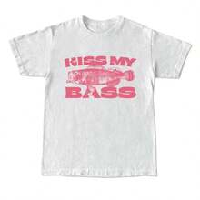 1 Piece Kiss My Bass Vintage Style Fishing T-Shirt, Fisherman Graphic Design T-Shirt, Pink Design, Limited Edition, Men's Clothing, Birthday, Christmas, Unisex, 180g, 100% Cotton - 白色 - 查看 11