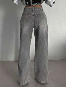 Pantalones vaqueros versátiles y casuales de mujer con bolsillos y estampado de leopardo, estilo Y2K - Gris Claro - Ver 7