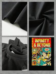 Gráfico colorido que inspira aventura espacial y valentía con personaje heroico mirando hacia el infinito simbolizando superar límites y alcanzar sueños extraordinarios camiseta de mujer cómoda casual  suave para uso diario - Negro - Ver 4