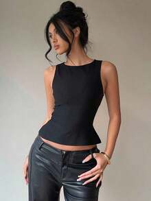 Blusa informal sin mangas con lazo en la espalda, apropiada para ir al trabajo y uso diario - Multicolor 2 - Ver 7