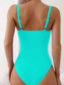 Swim Chiccia Nuevo traje de baño de una pieza elegante de unicolor, exquisito, para mujeres, para playa, natación y spa, temporada primavera/verano 2026 - Verde - Ver 2