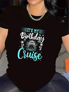 Polyester T-Shirt For Birthday Parties Or Cruises, Lightweight And Durable Fabric, Ideal For Use In Restaurants Or Living Rooms, Comfortable Fit With Festive Design, Perfect Gift For Adults On Special Occasions. - 黑色 - 查看 11