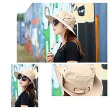 1pc Wide Brim Double-Layer Sun Hat, Neck Protection Design Blocks UV, Adjustable Drawstring Prevents Slipping, Lightweight & Breathable, Suitable For Outdoor Activities - Multicolor - View 2