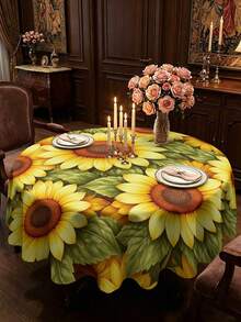 1/2pcs Tablecloth, Sunflower Pattern Polyester Tablecloth, Countryside Style Dining Table Decor, Suitable For Kitchen, Dining Room, Coffee Table, Picnic, Camping, Farmhouse Home Decor, Square Or Round Shape, Multi-Scenario Table Protection, Holiday Atmosphere Embellishment - Multicolor - View 16