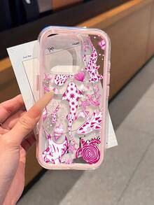 1pc Fashion Creative Full-Screen Pink Floral Whale, Sea Turtle, Shell, Starfish Pattern Phone Case, Dual-Color TPU Anti-Drop Soft Shell Compatible With Apple 11/12/13/14/14Plus/15/15Plus/16/16Plus/17/17Pro - Multicolor - View 1