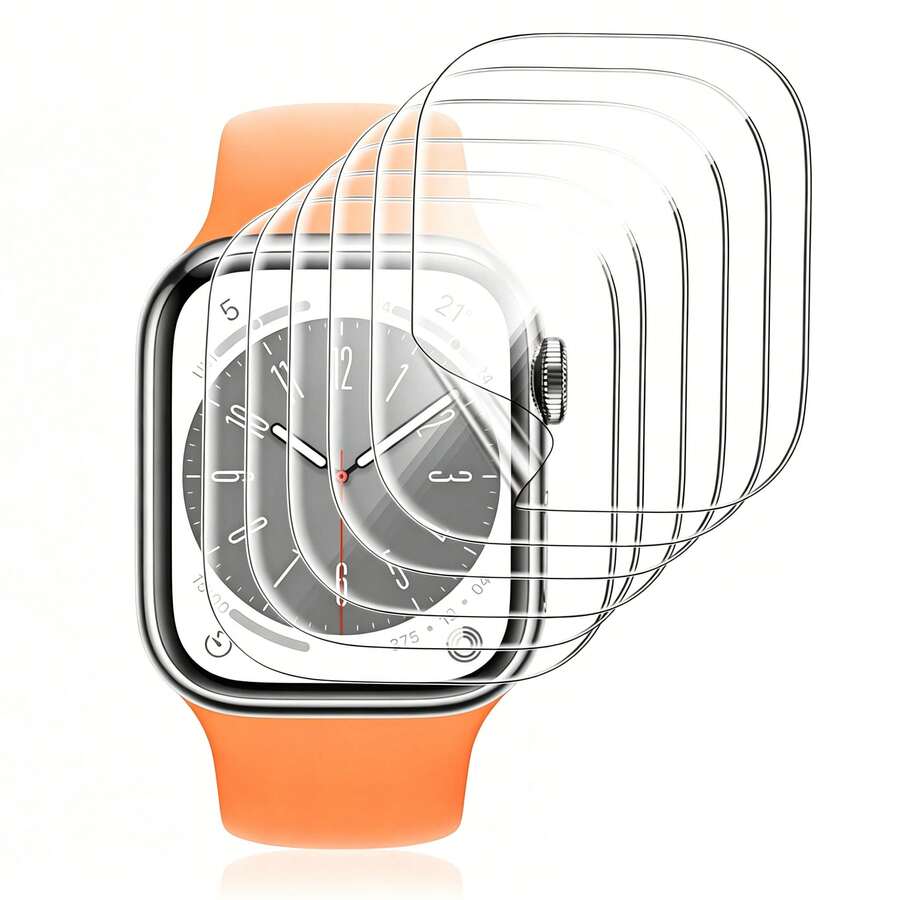 6pcs Transparent Compatible With Apple Watch Hydrogel Film, Anti-Scratch Protective Film, Soft Film, Suitable For 38/40/41/42/44/45/49 Mm Watch Ultra/SE/8/7/6/5/4/3/2/1 - Clear - View 1