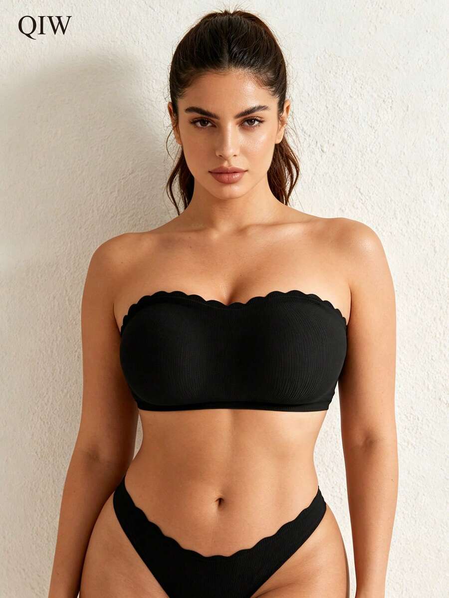 1pc Women's Removable Transparent Strap Seamless Wireless Comfort Tube Top - Black - View 1