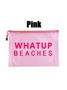 Waterproof Fashion Mesh Beach Bag With "WHATUP BEACHES" Printed Colorful Makeup Bag, Beach Themed, Large Capacity Transparent Cosmetic Bag, Lightweight Sun-Proof Storage Pouch, Essential For Beach, Nylon Zipper Toiletry Bag, Suitable For Swimming, Beach, Diving And Summer Vacation, Back To School, Birthday, Holiday, Party, Wedding (Bridesmaid) Gifts And Souvenirs - Multicolor - View 13