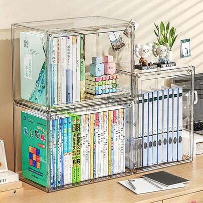 Caja de almacenamiento de escritorio con estantes transparentes a prueba de polvo, caja de almacenamiento de exhibición, adecuada para guardar accesorios, libros y zapatos, y también es un regalo ideal para la familia y amigos.