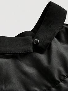 Top corto elegante de múltiples capas con volantes en azul marino, top para Año Nuevo, top de fiesta, top minimalista casual de mujer con botones frontales y tirantes anchos para uso diario, look vintage para el Día de San Valentín - Negro - Ver 3