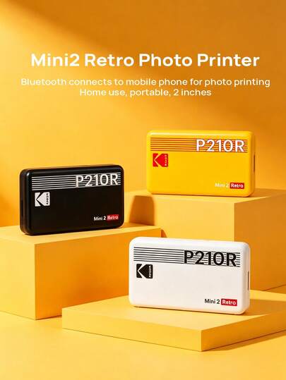 Kodak Mini2 Retro相片印表機，一體成型替換相紙，高清畫質，家用便攜，藍牙連接手機相片打印，2英寸沖印自動覆膜，節日禮物結婚生日送禮
