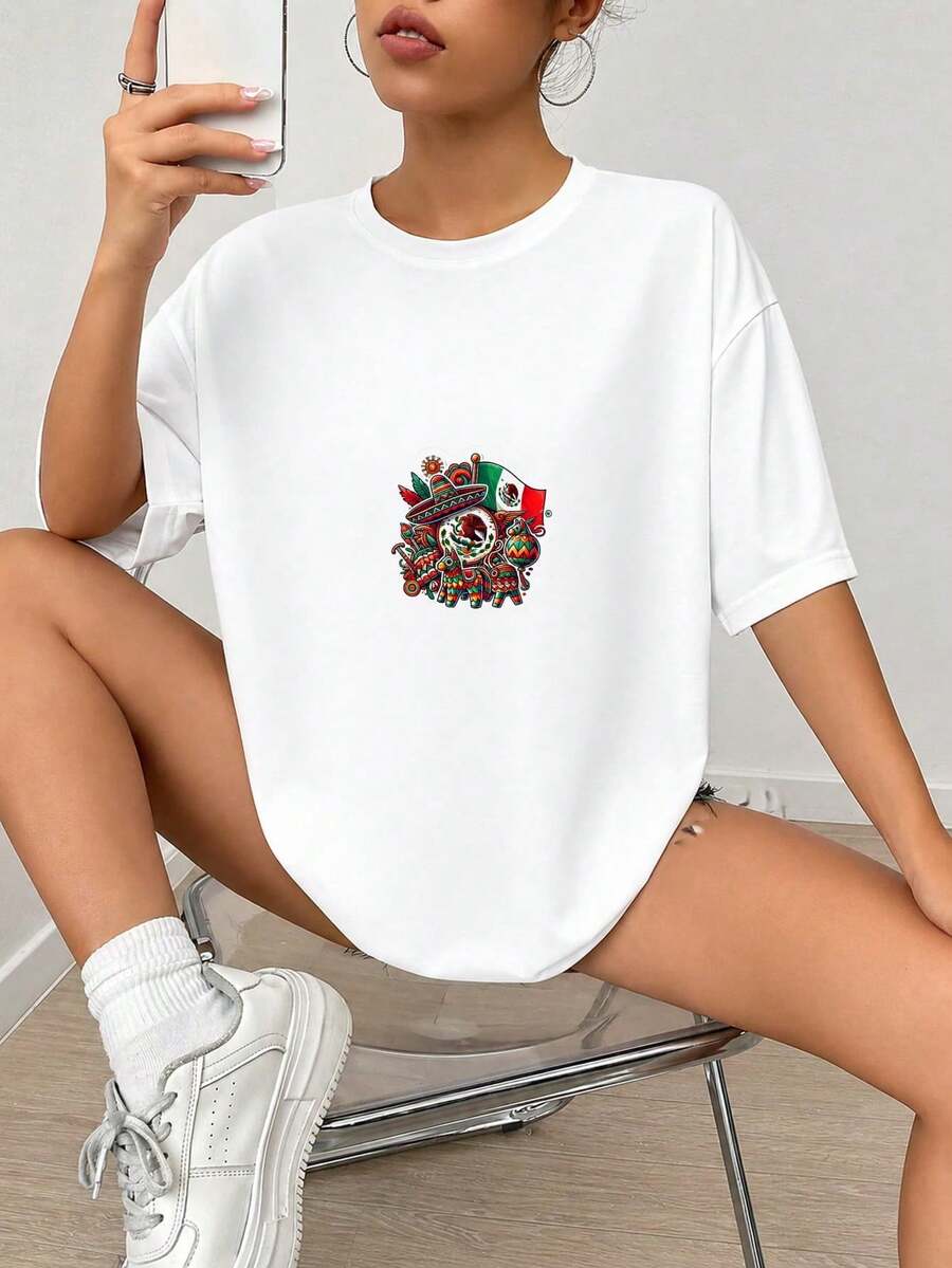 Diseño gráfico de impresión de la cultura mexicana con sombrero, Fl-ag, patrones Az-tec, colores vibrantes, arte cultural, pegatina decorativa para el hogar y regalos.jpgRegalos personalizados: Camisetas para mujer con estilos que van desde lo moderno, hippie, casual y minimalista. Ropa masculina personalizada única, armarios cápsula y prendas básicas/urbanas para hombre. Regalos ideales para novios, familiares y amigos, adecuados para cumpleaños, vacaciones, colegio/competiciones, deportes/escalada y más, así como para la moda de otoño y eventos urbanos. Blanco verano.