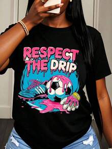 Camiseta de Fútbol Respect The Drip con Diseño Gráfico de Zapatillas y Balón para Mujeres y Hombres, Ropa Casual de Moda Urbana - Negro - Ver 7