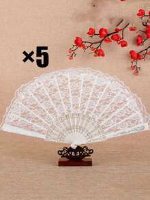 5pcs Lace Retro Folding Fans, Suitable For Gothic Theme Parties, Birthday Parties, Wedding Parties, Stage Props, And Photography Props - One Size Fits All - View 12