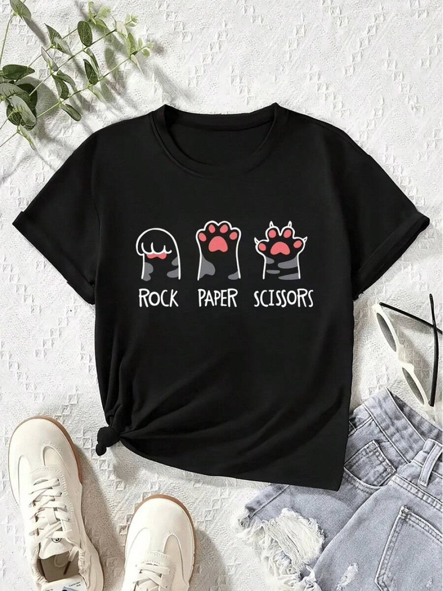 Women's Casual Sports T-Shirt With Front Knot Design - Black Short Sleeve T-Shirt, Elastic And Round Neck, Machine Washable, Comfortable Fit And For All Seasons. - 黑色 - 查看 1