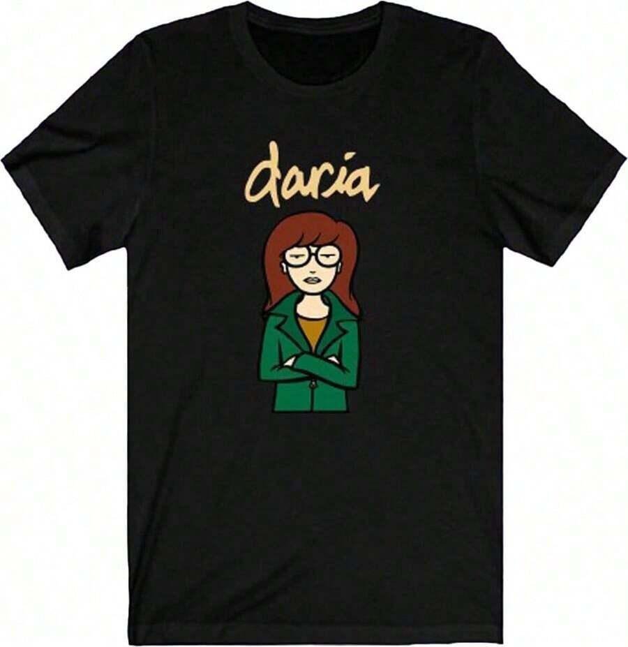 Daria Character Panels Logo Short Sleeve T-Shirt, Premium Cotton Unisex Casual T-Shirt With Round Neck, Classic Cut For Everyday Comfort, Women's Cotton Clothing, 100% Cotton Summer Tops. - 黑色 2 - 查看 1