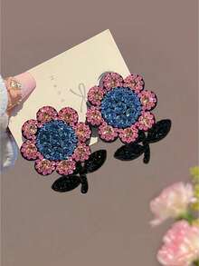 4pcs Shiny Crystal Flower Hair Clips For Teenage Girls, Crystal Inlaid Flower & Leaf Decor Hair Accessories, Sweet & Fashionable For Party And Daily Wear - Multicolor - View 7