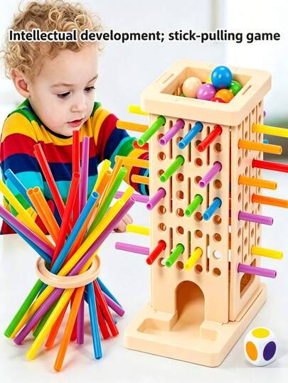 Plastic Baseball Tabletop Game Suitable For Children 3+ Years Old, Promotes Color Recognition, Counting, And Balance Skills. 3-In-1 Parent-Child Interactive Toy: 1 Box, 36 Rods In 6 Colors, 1 Ring, And 1 Dice. Can Also Be Used As A Pizza Tart Toy.
