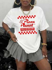 Fashion Printed T-Shirts For Women, Oversized Streetwear Tops, Comfortable And Stylish All-Match Summer Tees. Pizza Planet Spaceport With Food And Fun Serving Your Local Star Group. Women's Cotton T-Shirt With Retro Logo, Ideal For Space Galaxy Fans. - 白色 - 查看 6