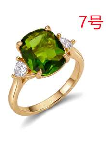 1 chiếc nhẫn sang trọng cắt hình đệm màu xanh ô liu đính đá Zirconia, viền đá hình tam giác bằng đồng mạ vàng. - Nhiều màu - Xem 11