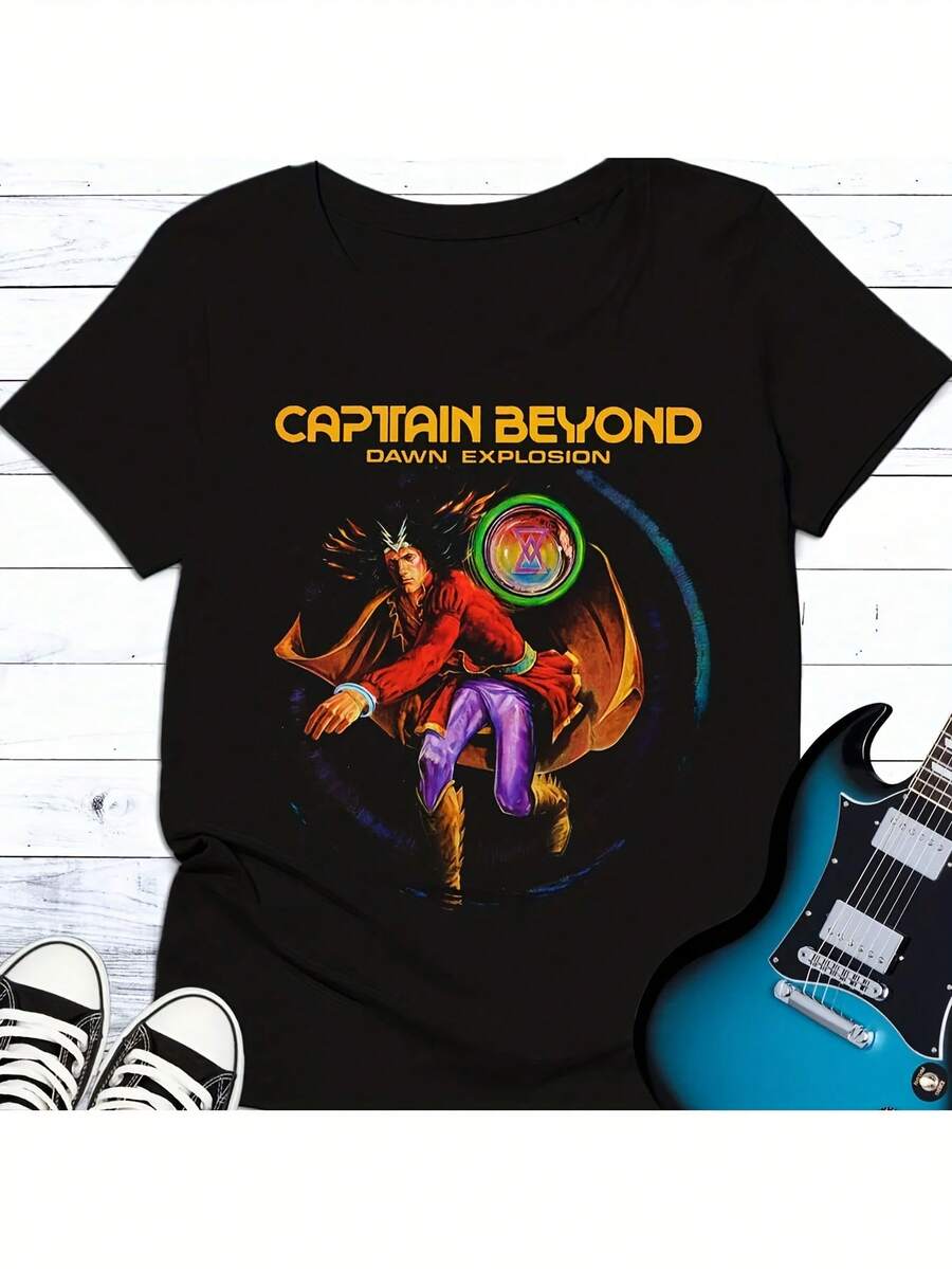 Captain Beyond Vintage T-Shirt For Men And Women - 70s Retro T-Shirt With Iconic Design, Soft And Breathable, Short Sleeve, Loose Fit, Crew Neck, Suitable For Casual Wear, Festivals, Concerts, Sizes S-3XL - 黑色 - 查看 1