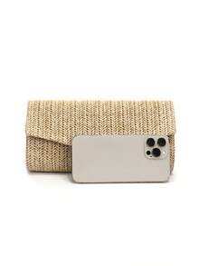 Tas Clutch Amplop Anyaman Mengkilap, Tas Malam Modis Elegan, Cocok untuk Pantai, Pesta, Pernikahan, dan Acara Lainnya - Emas - View 3
