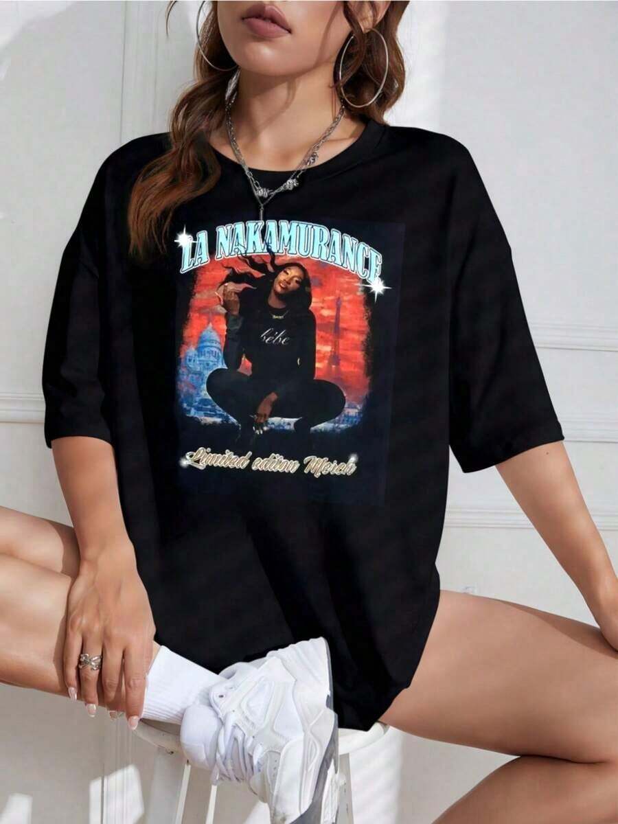 Camiseta Unisex con Estampado de Artista Musical, Cuello Redondo, Manga Corta, Diseño Vintage, Ideal para Fans - Blanco - Ver 1