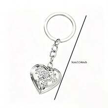 1pc Heart Shaped Pendant Keychain, Photo Frame Heart Keychain - Silver - View 4