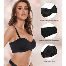 Strapless Bra For Women Plus Size Anti-Slip Multiway T-Shirt Bras With 1 Pairs Straps - 黑色 - 查看 5