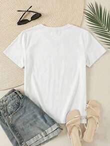 Women's Casual Black 'So' Graphic Tee With Short Shoulder Sleeves And Round Neck, Regular Length, Made Of Medium Stretch Knit Fabric, Soft And Comfortable For Everyday Wear OKSI - 白色 - 查看 4