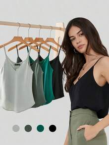 Top de camiseta sin mangas de color negro unicolor, uso casual de negocios, camiseta de otoño - Negro 2 - Ver 7