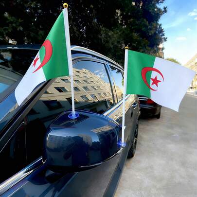 A Set Moroccan/Tunisia/Egypt/Algerian/Ghana/Côte D'Ivoire/South Africa/Senegal/Cabo Verde Handheld Flags, Complete With 5pcs Poles And 5pcs Cross-Hole Transparent PVC Plastic Suction Cups, 9 African Football Teams Flag, Made Of Polyester, Perfect For Football Match, Party, Festival Celebrations, Garden Decor, Events, Outdoor Decor, Auto Decor