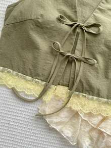 2026 Nuevo Top sin mangas con cuello en V, lazo delantero y bordado floral para mujer, ideal para vacaciones en la playa, uso casual, estilo Y2K de los 2000, primavera, graduación, fiesta de boda, vacaciones elegantes, San Valentín, carnaval, - Verde - Ver 7