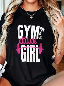 Solt 1 pieza - Camiseta de punto blanca informal para mujer, de manga corta, cuello redondo y hombros caídos, para comodidad en verano, 100% algodón con estampado gráfico. - Negro - Ver 2