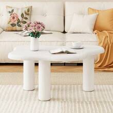 Cloud-Shaped Coffee Table With Marble Look, Modern Living Room Table With Rounded Edges, Sturdy Solid Wood Legs, Easy-Care Surface, Ideal For Living Room & Lounge - White - View 5